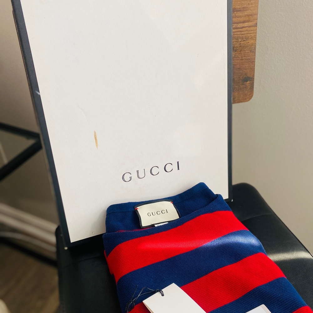 Gucci Bold Red and Blue Stripes W/Ptch Live Red/Inchiostro Pull Over - Picture 3 of 12
